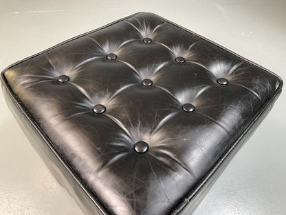 Vintage 1960s Leather footstool Square Form Ottoman Pouffe EB04800