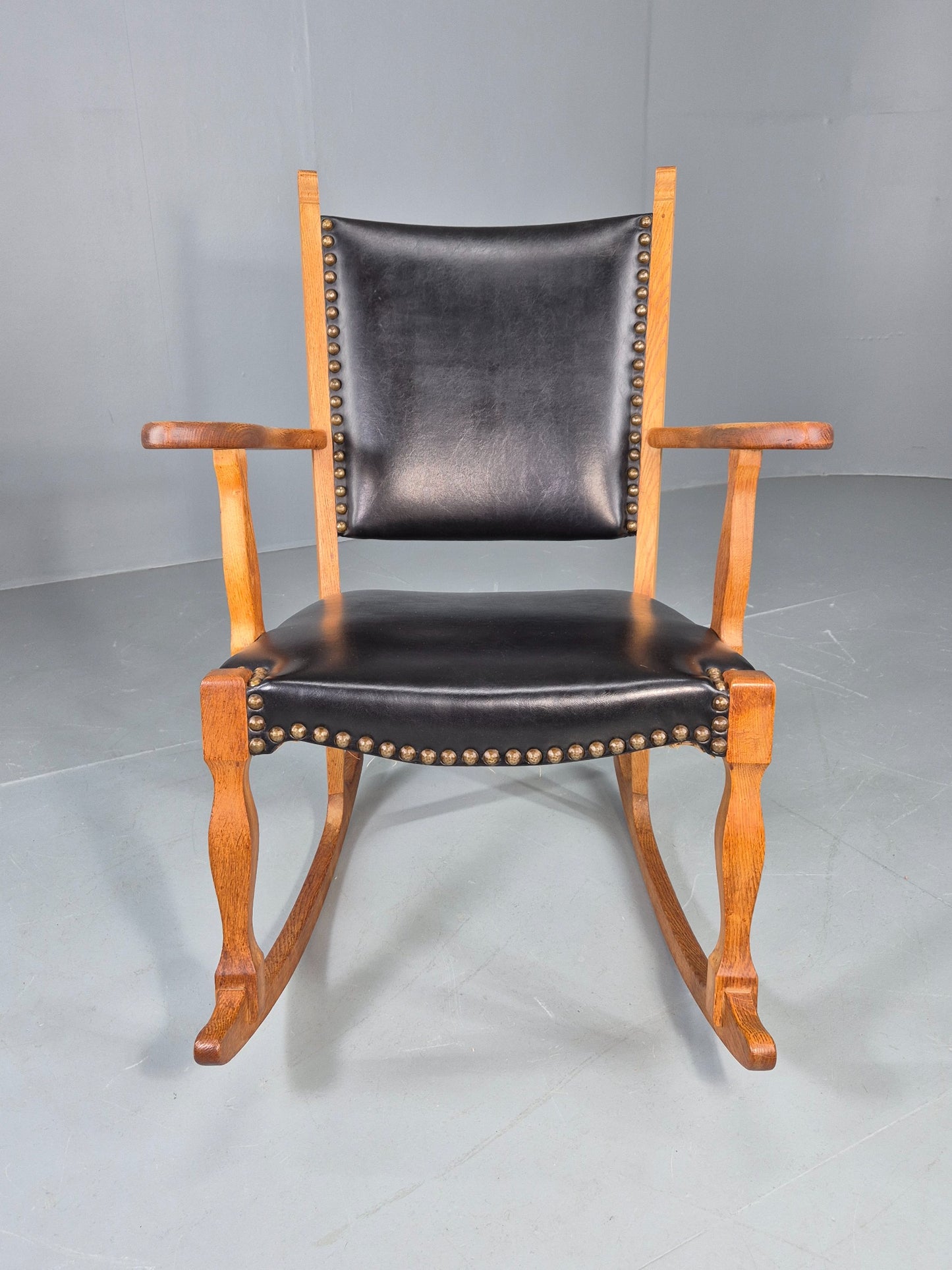 Vintage Danish Rocking Chair Honey Oak Frame Kjaernulf Style Retro 1970s EB12691