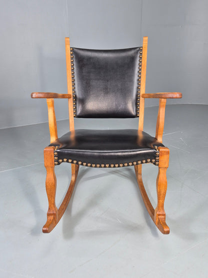 Vintage Danish Rocking Chair Honey Oak Frame Kjaernulf Style Retro 1970s EB12691