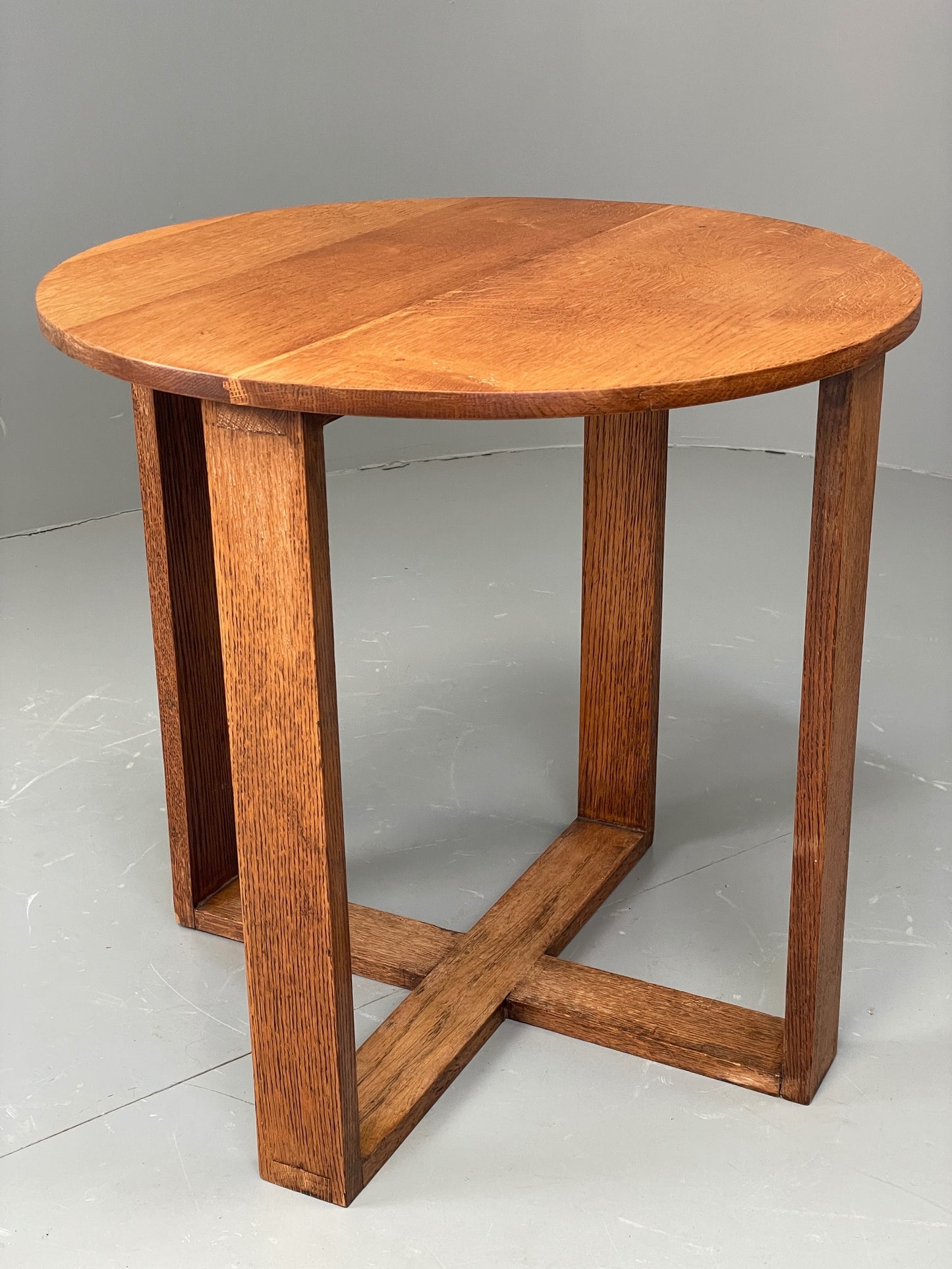 Vintage Oak Side Table Solid Arts & Crafts Round Retro 1950s EB11879