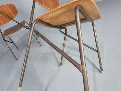 6 Vintage Danish Stacking Chair Industrial Steel and Teak Ply Retro MCM  EB12475