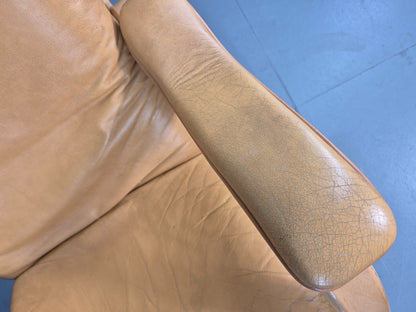 2 Vintage Tan Leather Lounge Chairs 1980s Danish Swivel Bentwood Bases EB13081