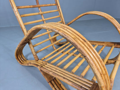 Vintage Bent Bamboo and Rattan Lounge Chair Rohe Noordwolde MCM Retro Eb12591