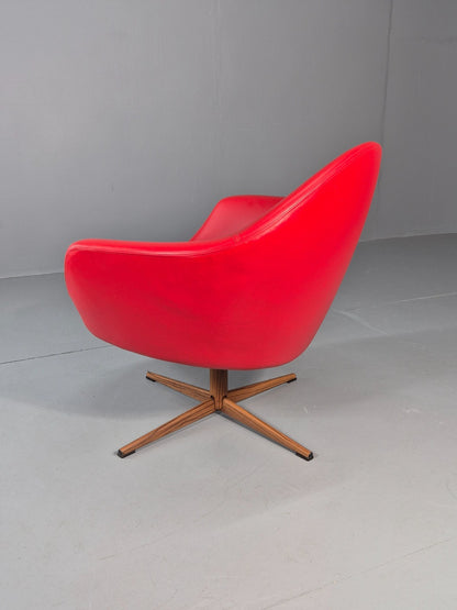 Vintage 1960s Swivel Chair Red Vinyl Grey Cushion Mid Century EB11076 MSWI