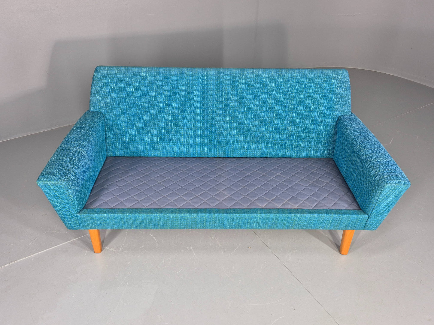 Vintage Mid Century 2 Seater Sofa Swedish 1960s Original Blue Wool Retro EB11079