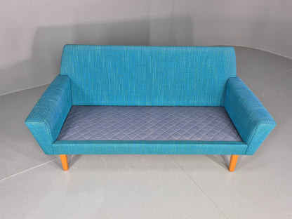 Vintage Mid Century 2 Seater Sofa Swedish 1960s Original Blue Wool Retro EB11079