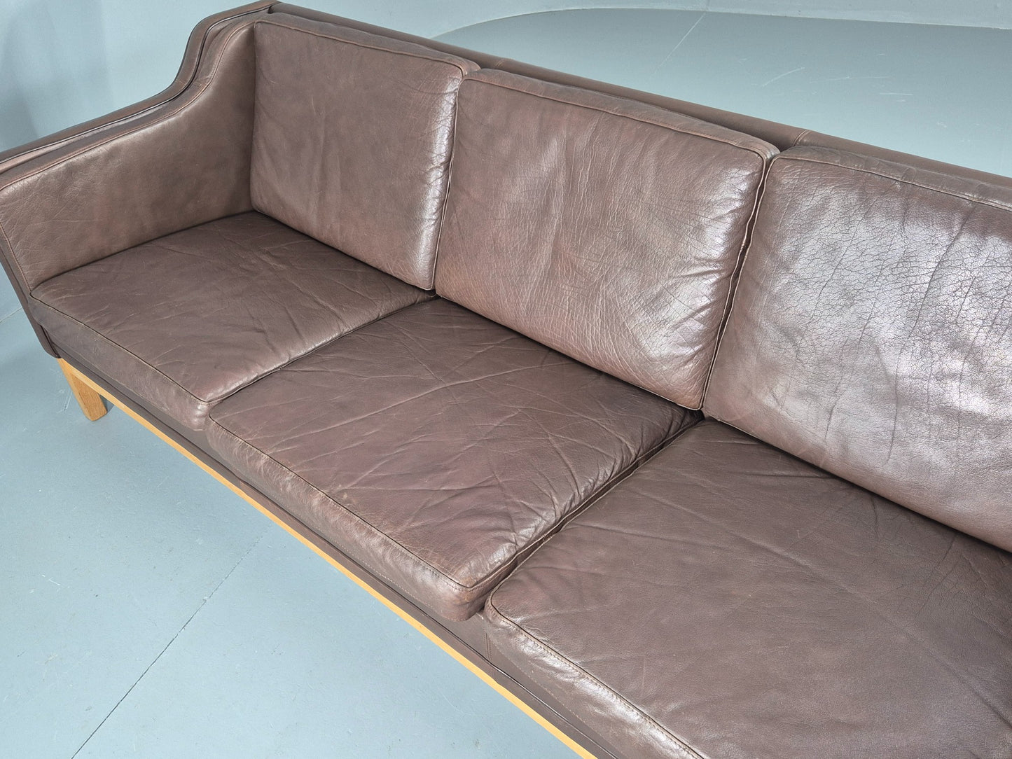 Vintage 3 Seater Sofa Danish 70s Brown Leather Retro Mid Century Modern EB12424