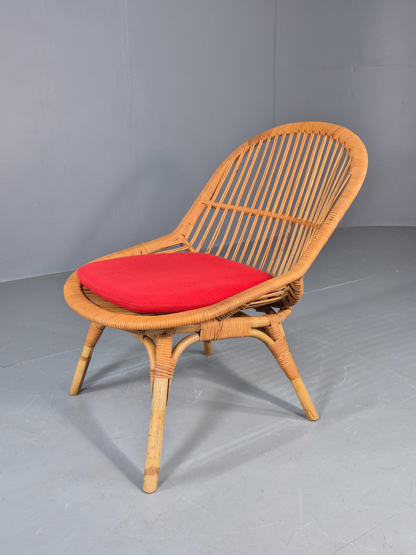 Vintage 1970s Cane Tub Chair New Cushion Retro EB12267