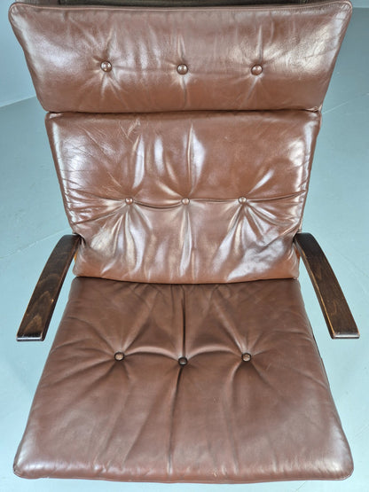 Vintage 1970s Leather Lounge Chair Farstrup Denmark Bentwood Frame Retro EB12312
