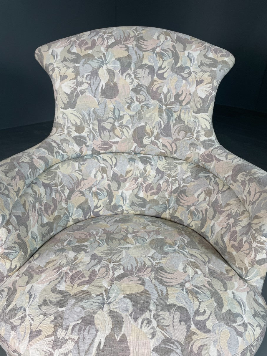 Vintage Danish 1940s Lounge Chair Tub Style Floral Fabric Antique EB06430
