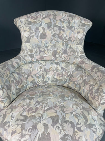 Vintage Danish 1940s Lounge Chair Tub Style Floral Fabric Antique EB06430