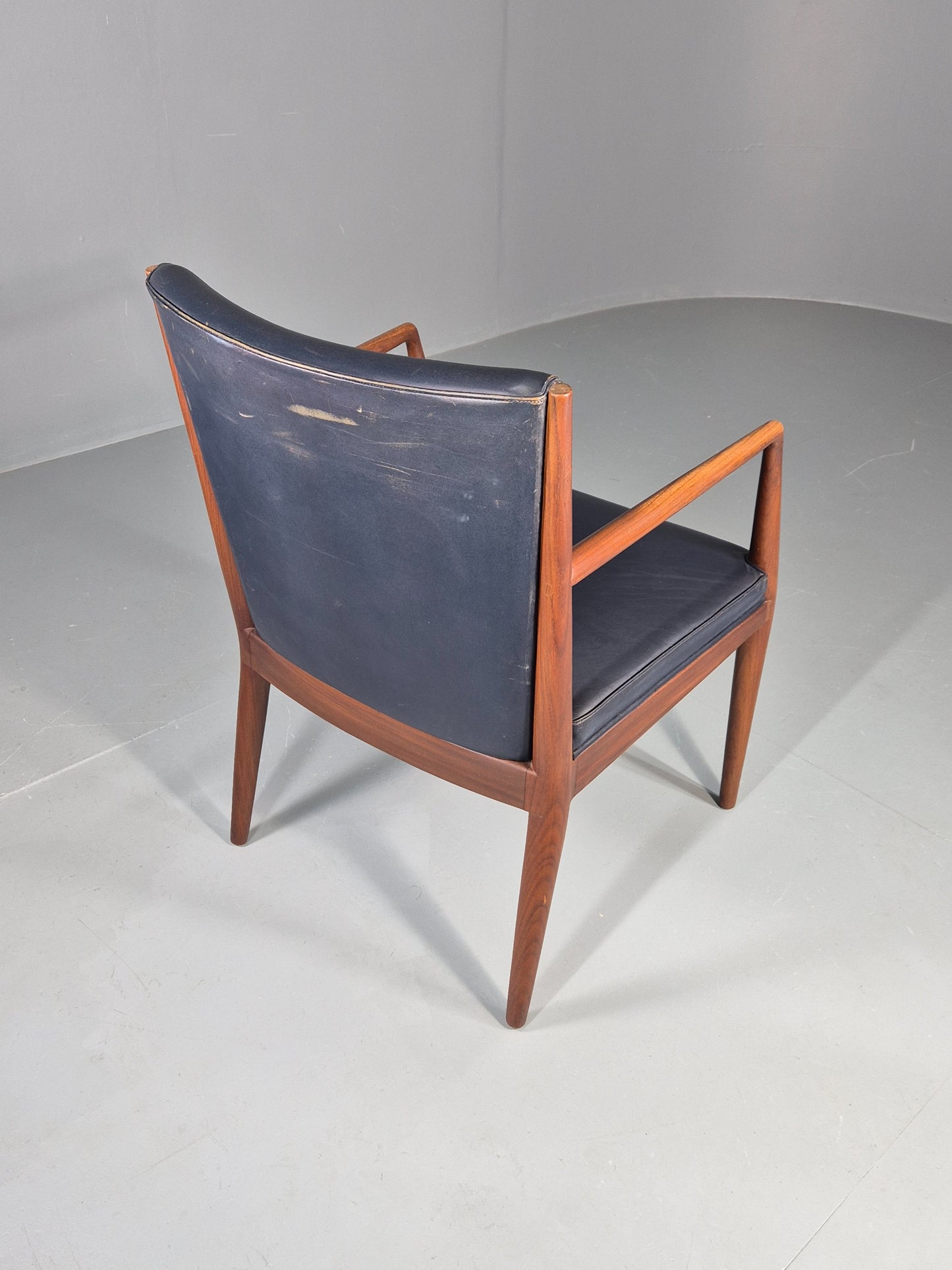 Vintage Mid Century Teak Armchair Blue Leather 1960s Retro EB11907