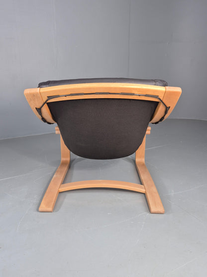 Vintage 1970s Lounge Chair Krokken By Fribytter Leather Bentwood Retro EB11998