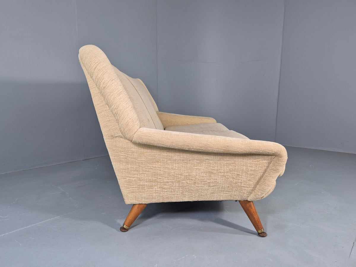 Vintage Mid Century 3 Seat Sofa 1950s Design British Cream Upholstery EB13057