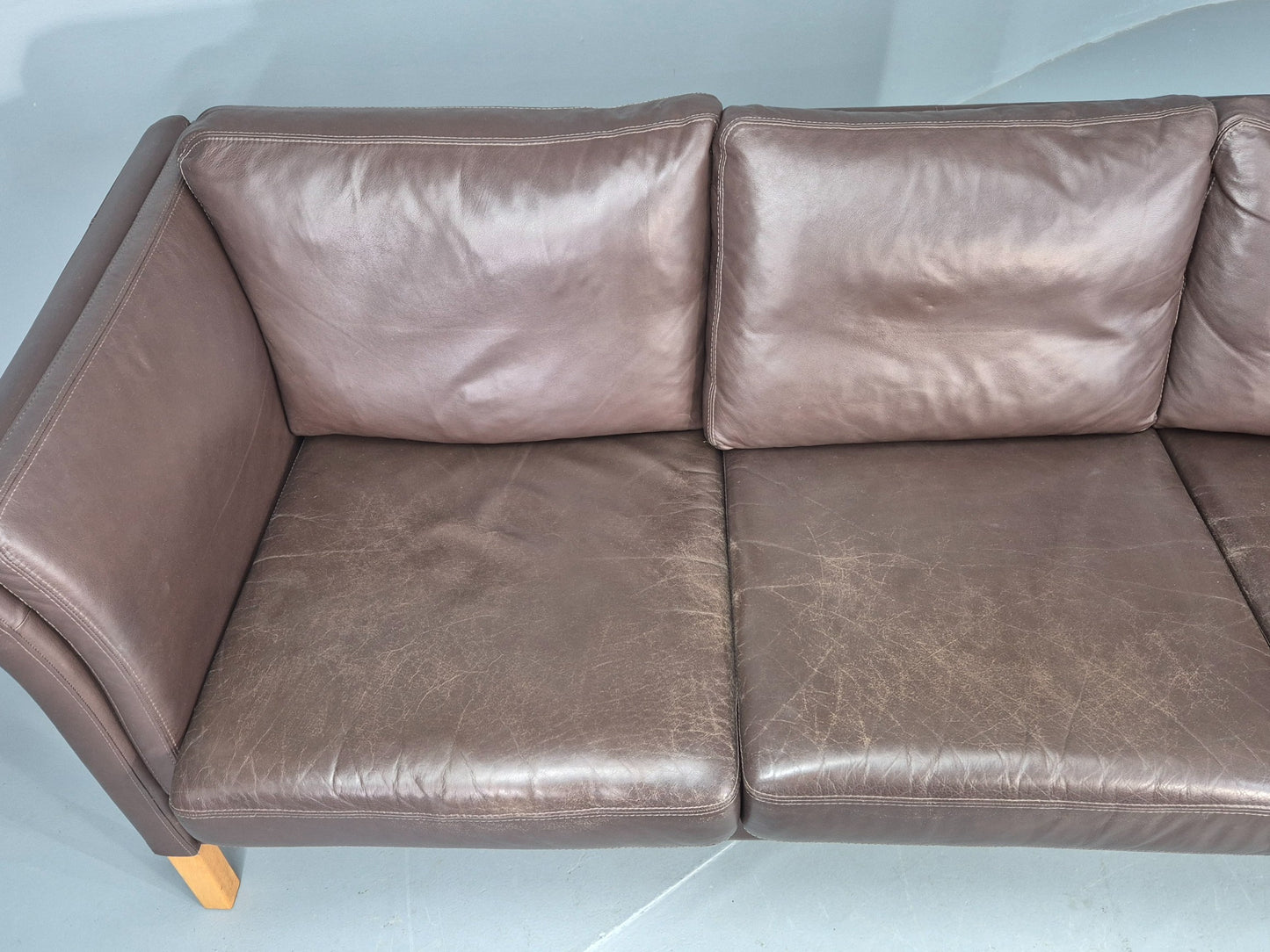 Vintage Danish 3 Seat Sofa Brown Leather 1980s Retro MCM  EB12417