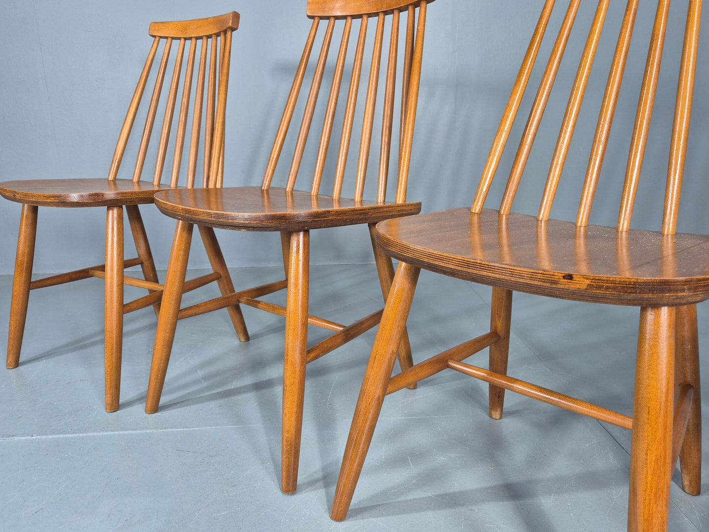 4 Vintage 1970s Retro Dining Chairs Scandinavian Stick Back Design EB12257