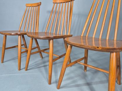 4 Vintage 1970s Retro Dining Chairs Scandinavian Stick Back Design EB12257
