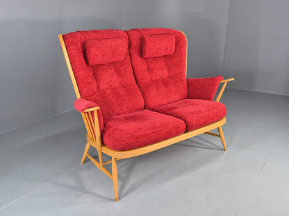Vintage Ercol Evergreen 2 seater Sofa Red Chenille Upholstery  EB12860