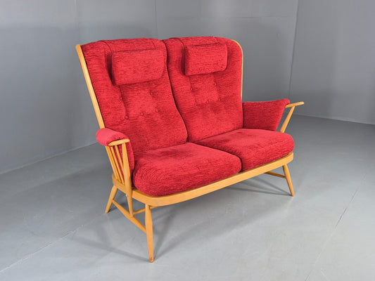 Vintage Ercol Evergreen 2 seater Sofa Red Chenille Upholstery  EB12860