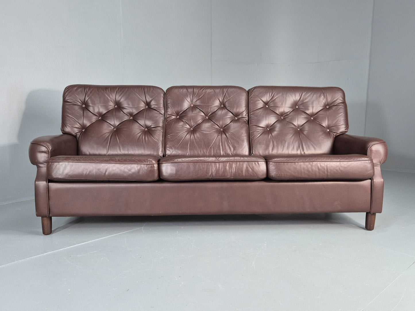 Vintage 3 Seater Leather Sofa Danish 1970s Brown Leather Retro MCM EB12411