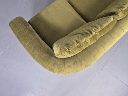 Vintage 3 Seater Sofa 1970s Danish Roll top back Green Velour MCM Retro EB12722