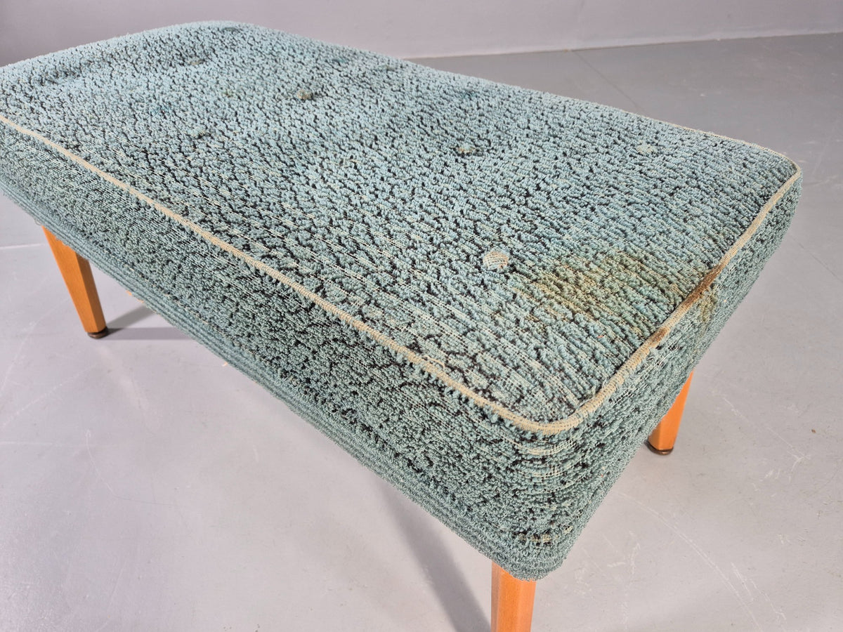 Vintage 1950s Footstool Turquoise Blue Boucle Beech Legs EB12797
