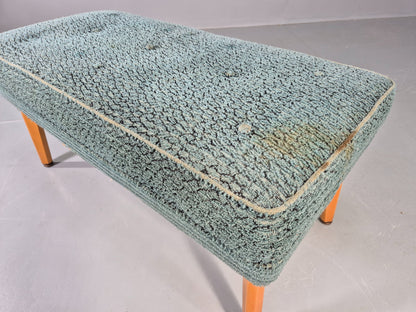 Vintage 1950s Footstool Turquoise Blue Boucle Beech Legs EB12797