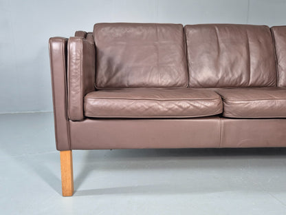 Vintage 3 Seater Sofa Mid Century Retro Brown Leather Mogensen  EB11637 M3SS