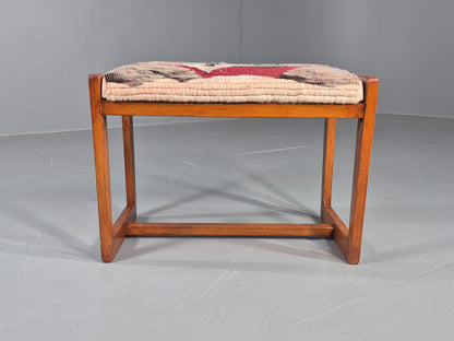 Vintage Mid Century Foot Stool Folk Art Wool Upholstery 1960s EB12006