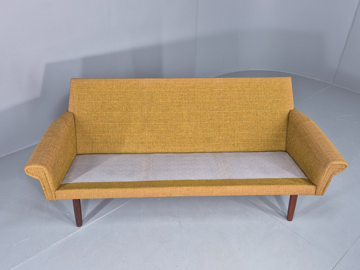 Vintage Danish 3 Seater Sofa 1960s Mid Century Retro Muted Yellow Green EB12541