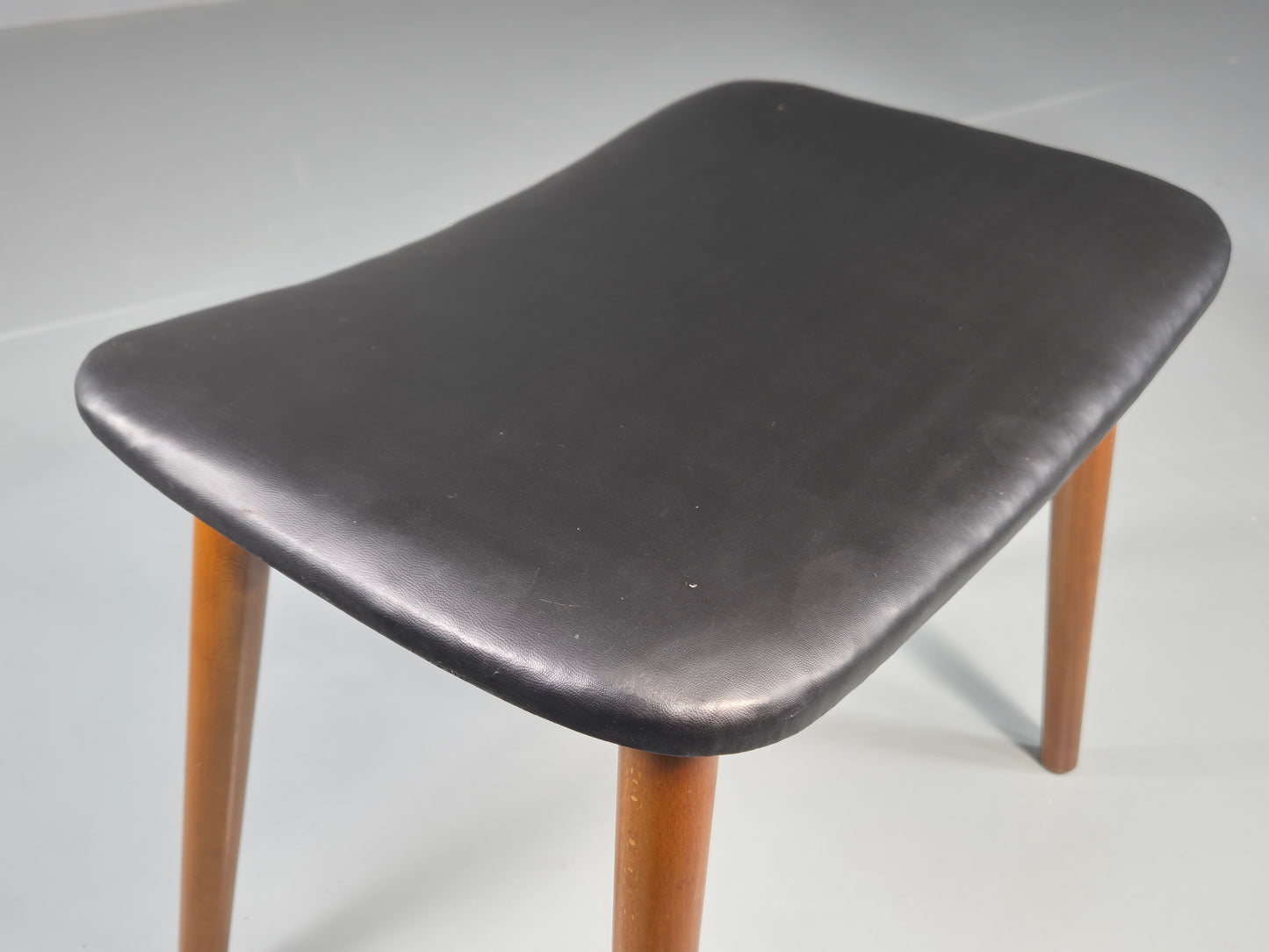 Vintage Mid Century Danish Footstool Black Vinyl Curved Form EB12026