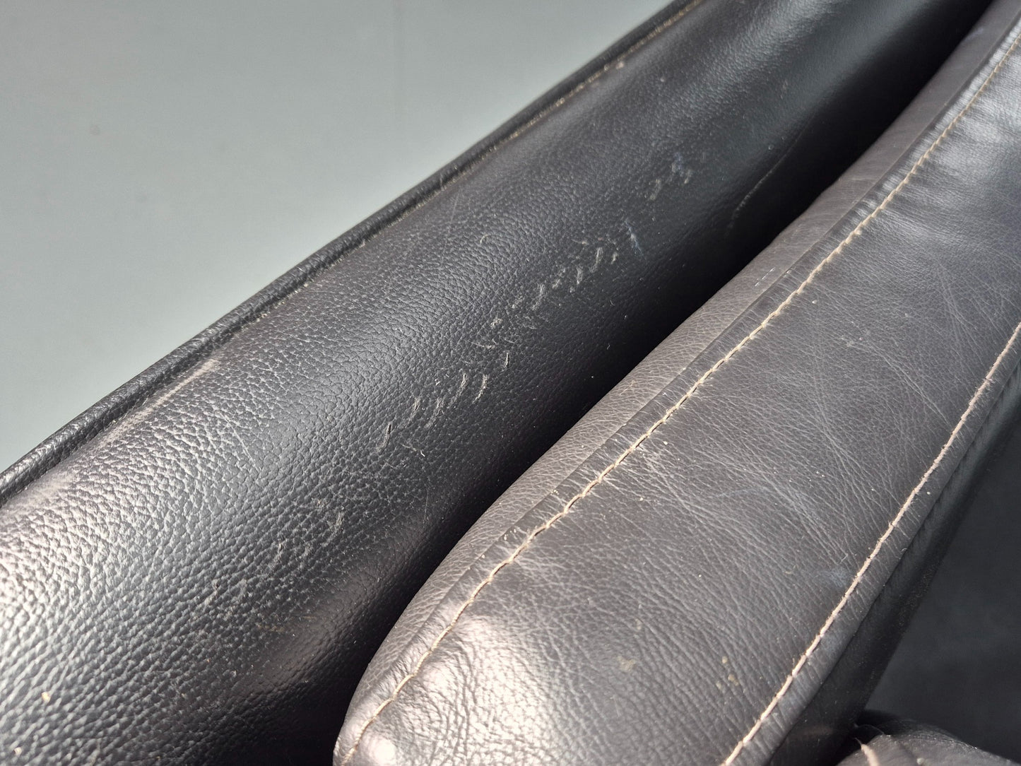 Vintage 3 seater sofa Danish Black Leather and Vinyl 1980s Retro EB11642
