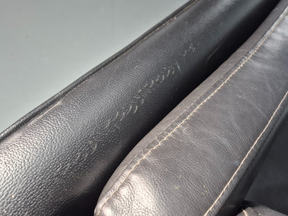 Vintage 3 seater sofa Danish Black Leather and Vinyl 1980s Retro EB11642