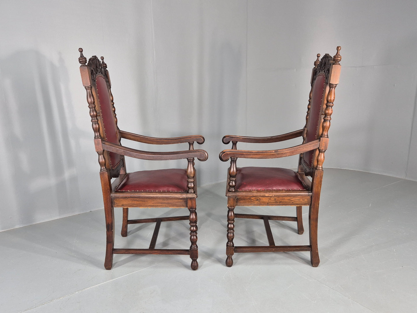 2 Antique Baroque Revival Oak Throne Chairs Late 19th Century EB12259
