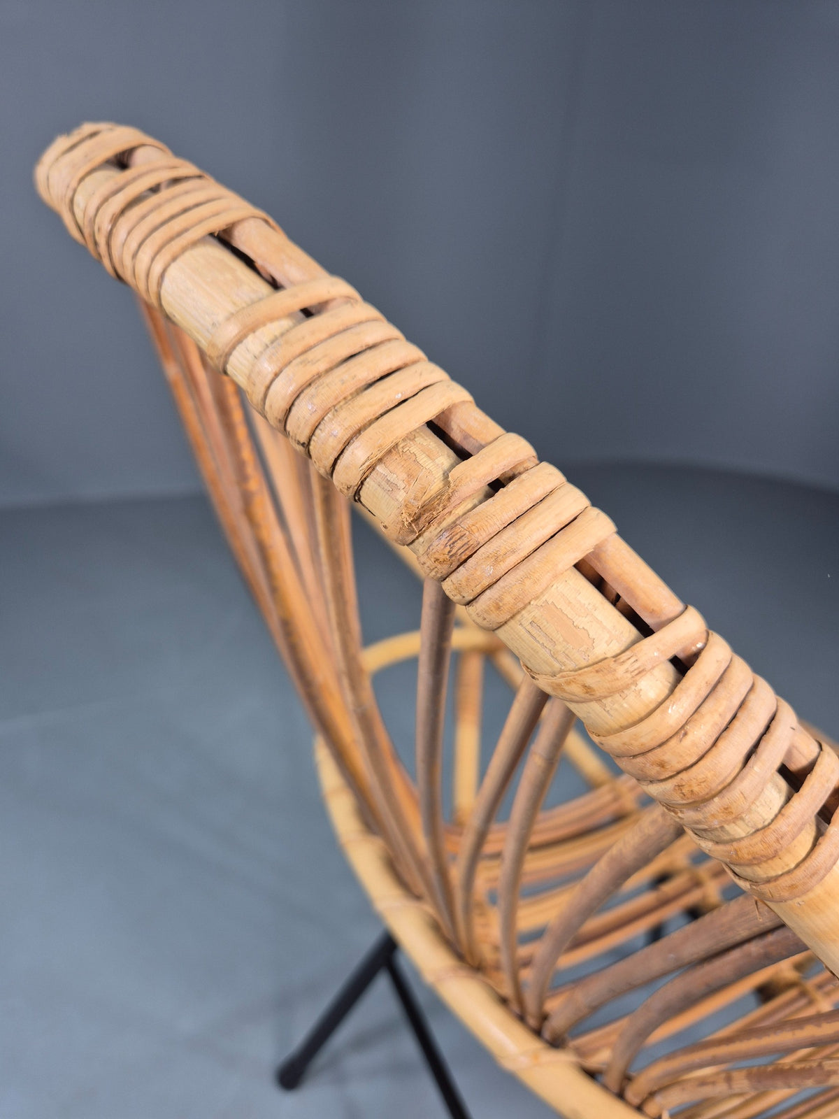 Vintage Cane Chair Bent Bamboo Rattan 1970s Retro Metal Base EB11600