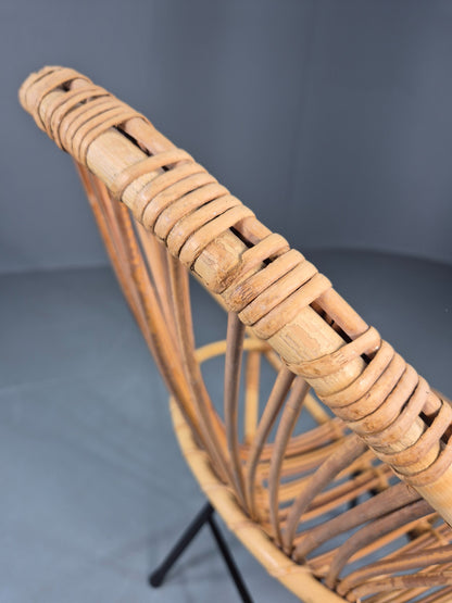 Vintage Cane Chair Bent Bamboo Rattan 1970s Retro Metal Base EB11600