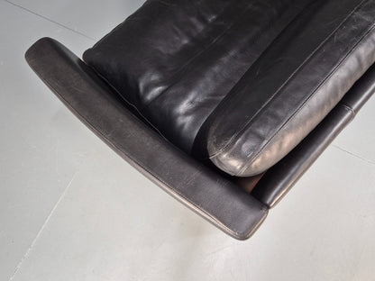 Vintage 3 Seater Stouby Sofa 1990s Black Leather Steel Legs Retro MCM  EB09079