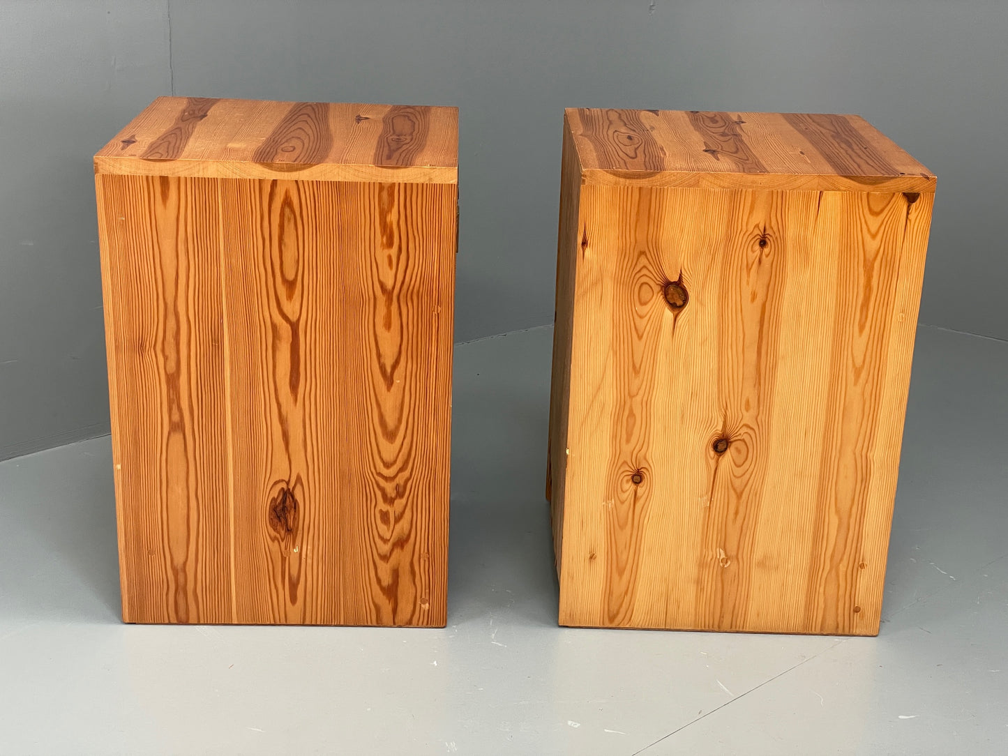 Vintage Pine Bedside Cabinets Pair 1970s Retro Drawers Brass Handle EB12904