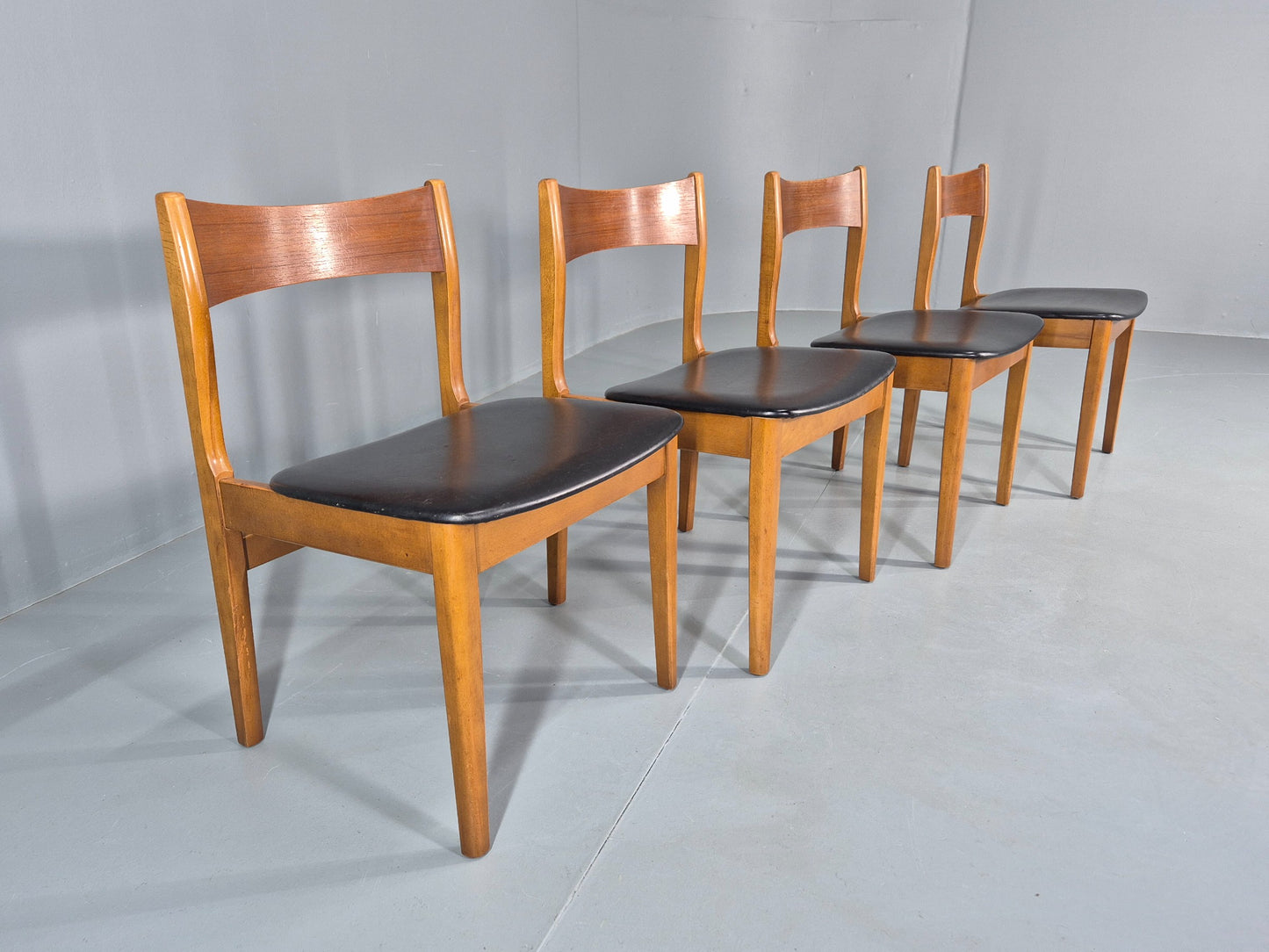 4 Vintage 1960s Dining Chairs Beech Frames Vinyl Seats Retro Mid Century EB12523