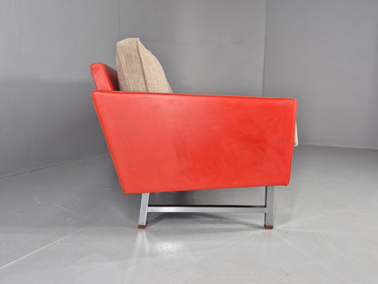Vintage 3 Seat Sofa 1960s Swedish Red Leather New Cushions MCM Retro  EB11121