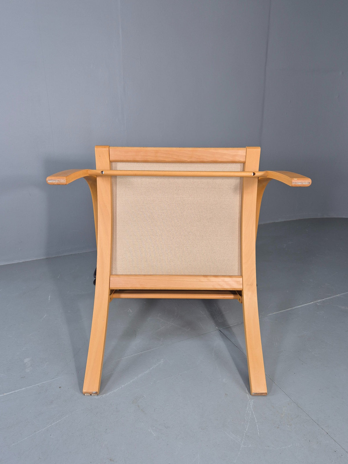 Vintage Danish Lounge Chair Bent Wood Frame Black Leather Cushion 1980s EB13077