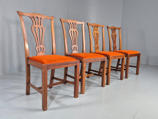 4 Hepplewhite Revival Dining Chairs 1900s Oak New Seat Pads Antique EB11932
