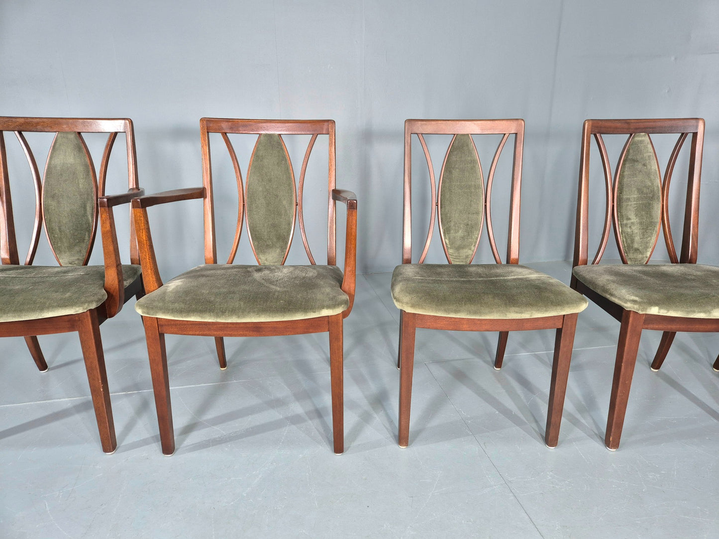 6 Vintage G Plan Teak Dining Chairs X Frame Green Seats 1970s Retro EB12260