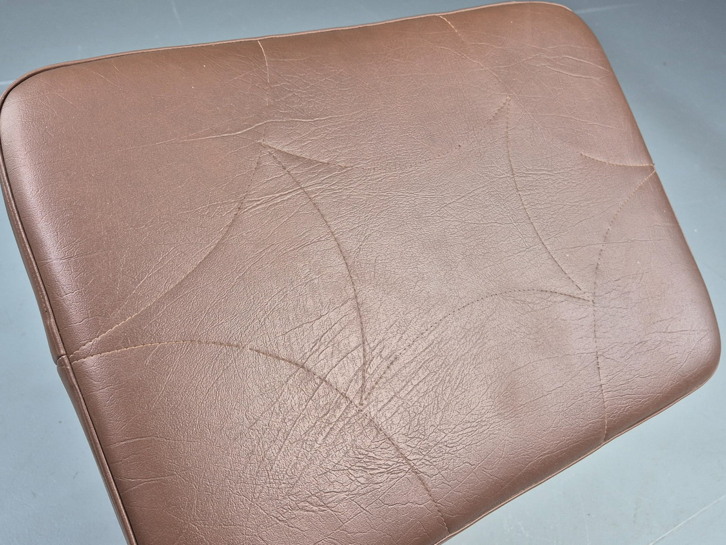 Vintage Danish Mid Century Footstool Brown Vinyl 1960s Retro  EB12032