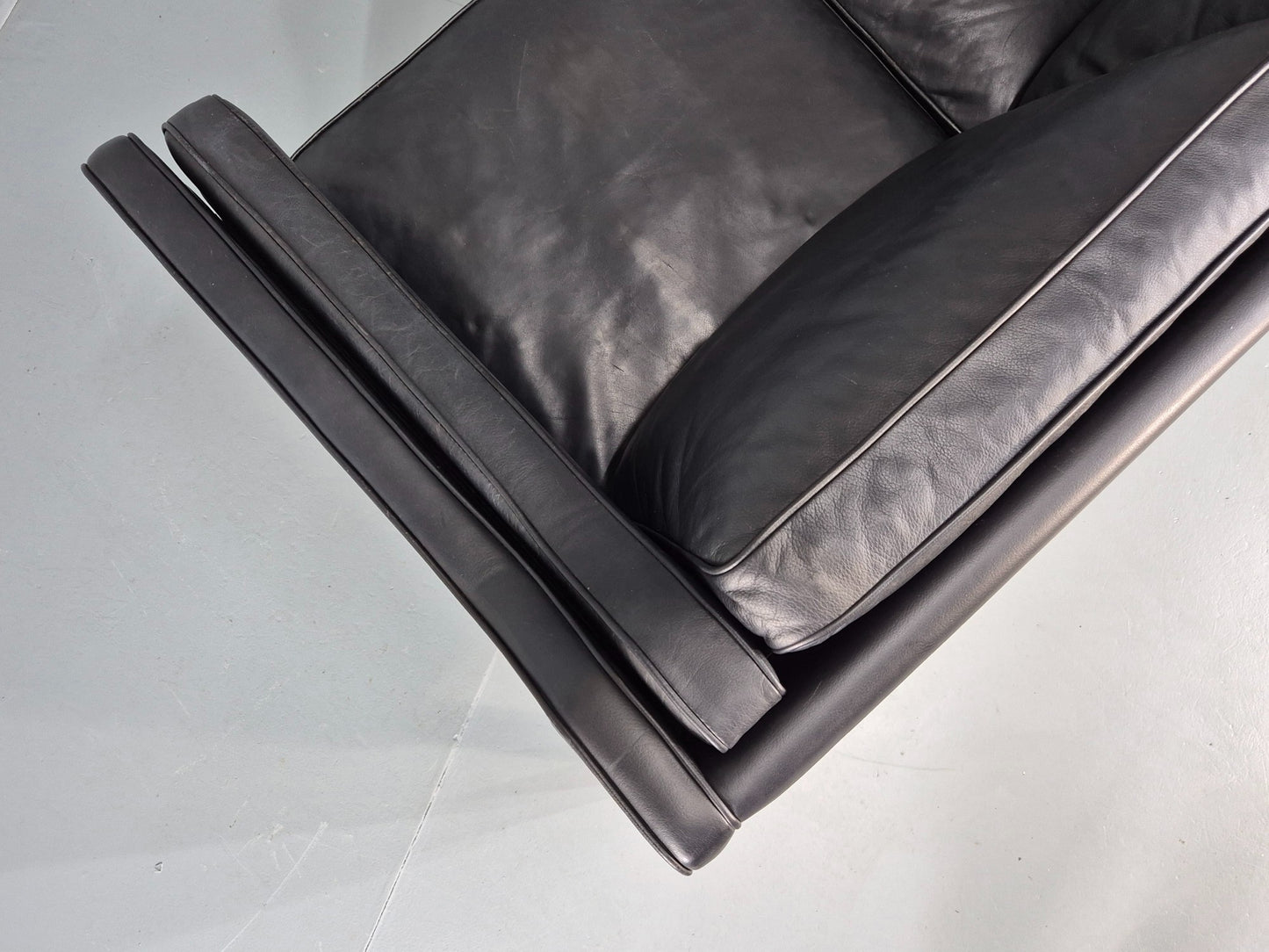 Vintage Danish 3 Seat Sofa Black Leather Danish  Mogensen 1980s Retro EB12406