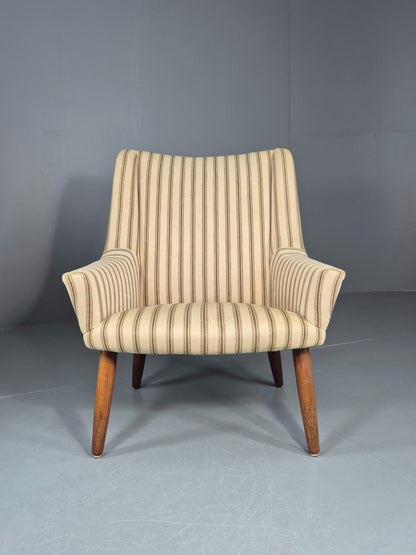 Vintage Mid Century Lounge Chair Danish Design 1960s Cream Wool Stripe EB12095