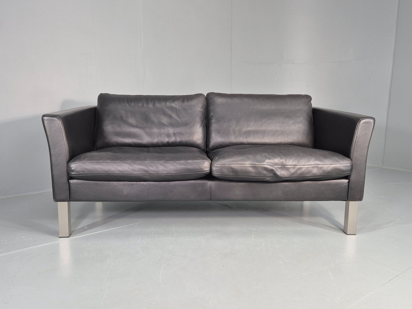Vintage Stouby 2 Seater Sofa Black Leather 2000s Retro MCM  Quality EB12435