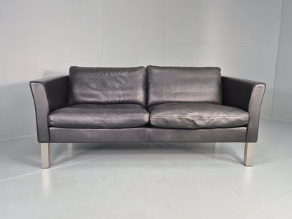 Vintage Stouby 2 Seater Sofa Black Leather 2000s Retro MCM  Quality EB12435