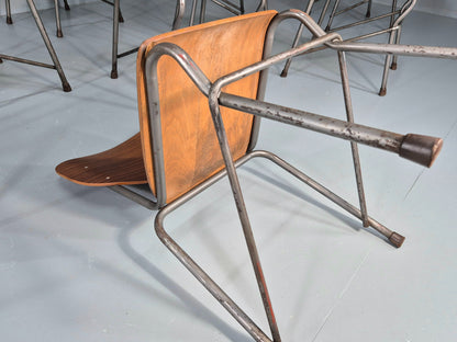 9 Vintage Danish Stacking Industrial Chairs Teak and Steel 1960s Retro EB12403