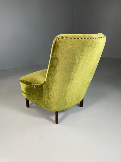 Vintage Cocktail Chair 1950s Danish Green Velvet Velour Retro EB06603